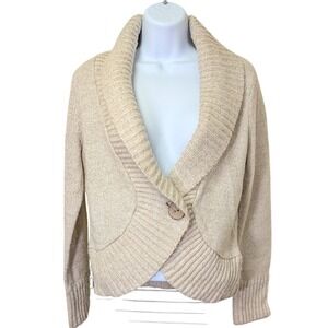 United States Sweaters Beige Knit Cardigan Front Button Shawl Collar Size Small